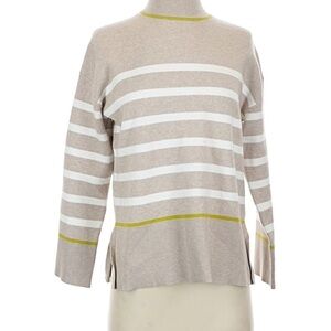 Tahari Beige and White Striped Sweater with Yellow Accents